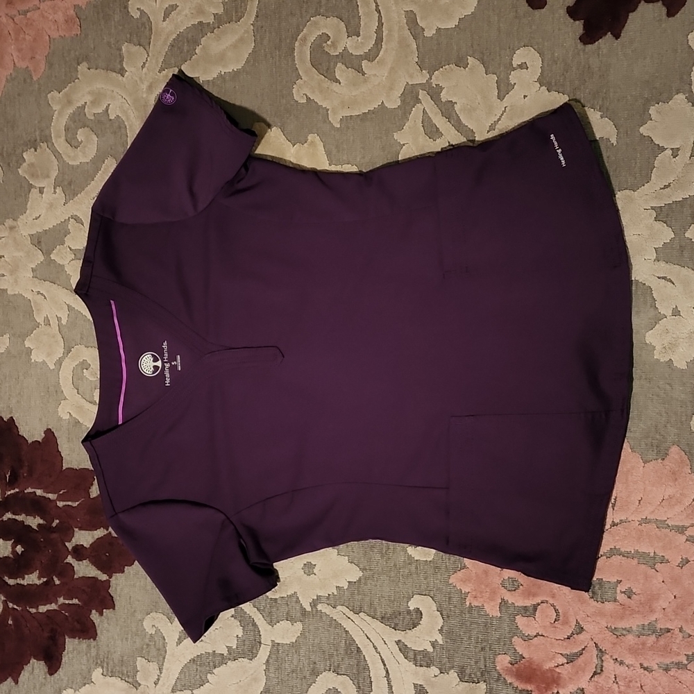 Healing Hands Eggplant "Jane" Y-Neck Scrub Top Small